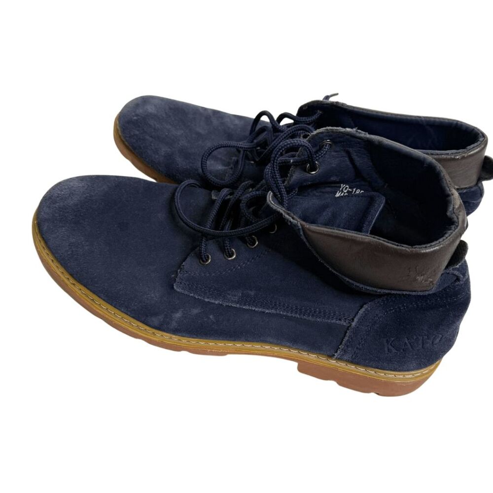 Kato Men's Velvet‎ Lace Up Round Toe Ankle Boots Navy Blue Size 43/10